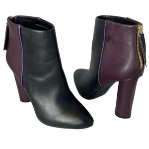 CABI Bissett Leather Colorblock Boots Black Mulberry Periwinkle Heels Zip Size 7